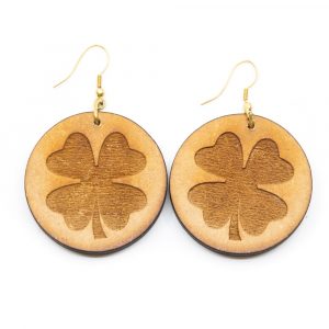 Earrings Four Leaf Clover Wood