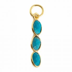 Gemstone Pendant Turquoise 3 Stones - 925 Silver & Gold Plated - 20 x 4 mm
