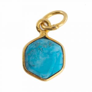 Gemstone Pendant Turquoise Hexagon - Gold-Plated - 8 mm