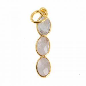 Gemstone Pendant Rose Quartz 3 Stones - 925 Silver and Gold Plated - 20 x 4 mm