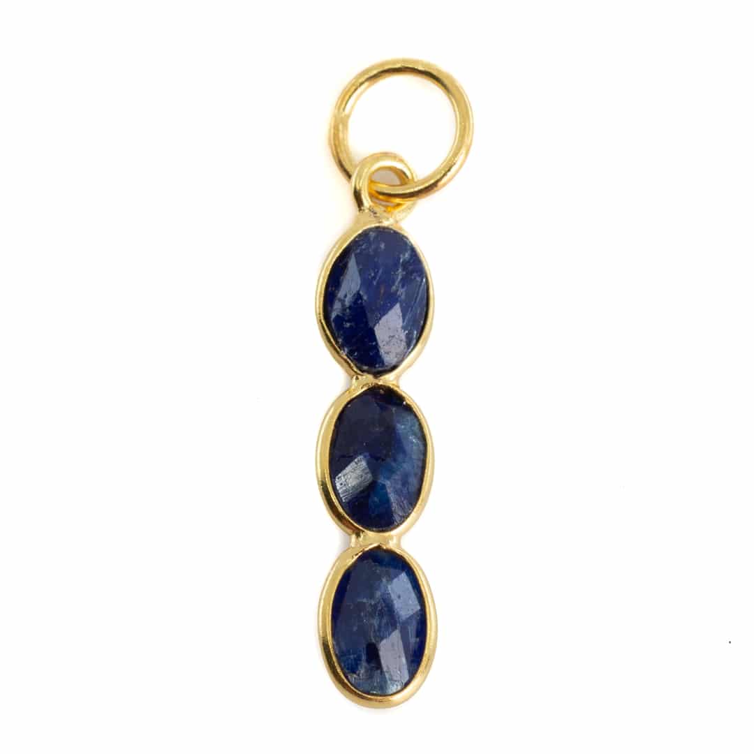 Gemstone Pendant Sapphire (Tinted) 3 Stones - 925 Silver & Gold Plated - 20 x 4 mm