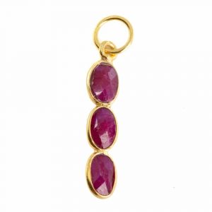 Gemstone Pendant Ruby (Tinted) 3 Stones - 925 Silver & Gold Plated - 20 x 4 mm