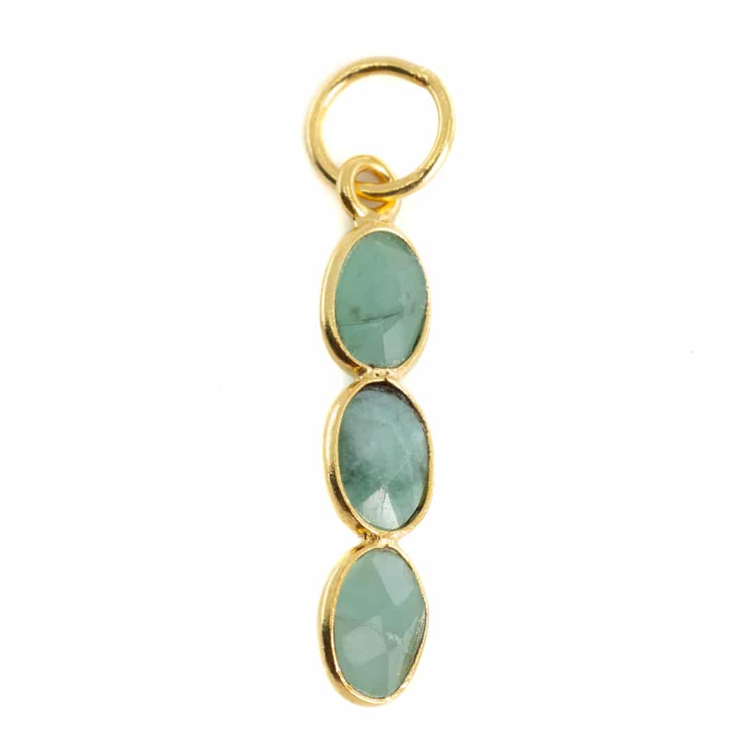 Gemstone Pendant Emerald (Colored) 3 Stones - 925 Silver & Gold Plated - 20 x 4 mm