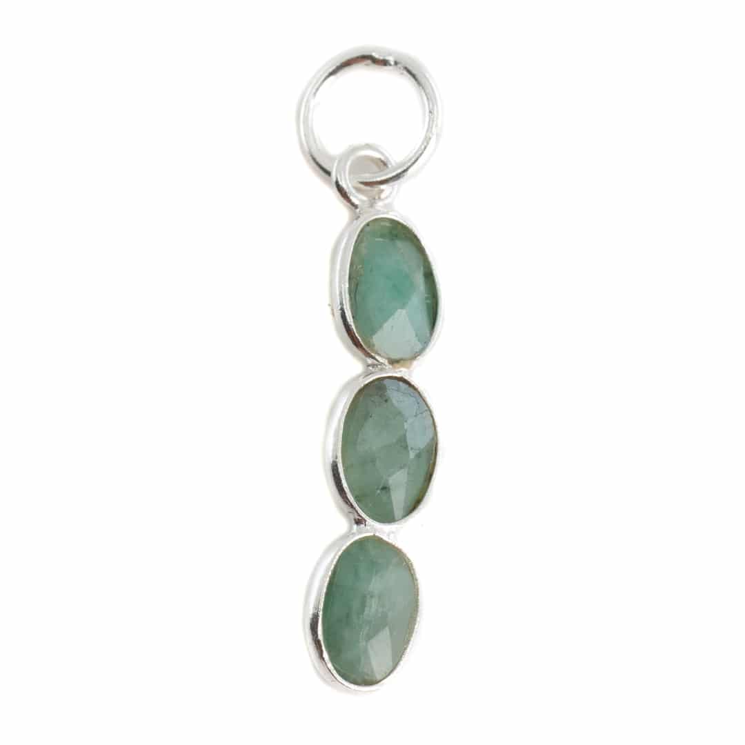 Gemstone Pendant Emerald (Tinted) 3 Stones - 925 Silver - 20 x 4 mm