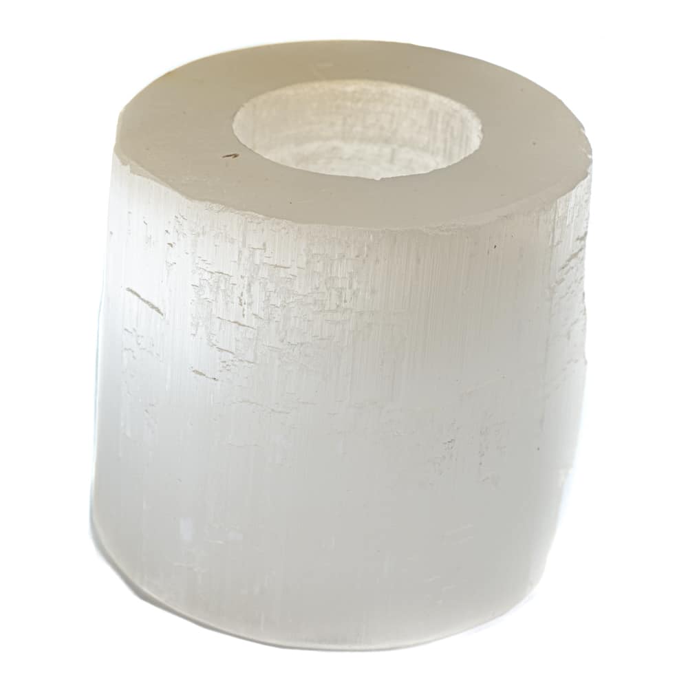 Tea-light Holder Gemstone Selenite Cylinder approx 900 grams (8 x 8 cm)