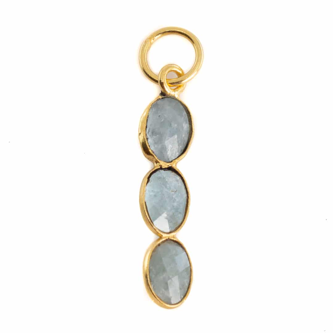 Gemstone Pendant Aquamarine 3 Stones - 925 Silver & Gold Plated - 20 x 4 mm