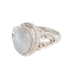 Gemstone Ring Moonstone 925 Silver "Vesora" (Size 19)
