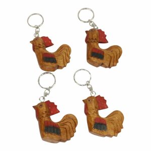 Wooden Keychains Roosters (Set of 4)