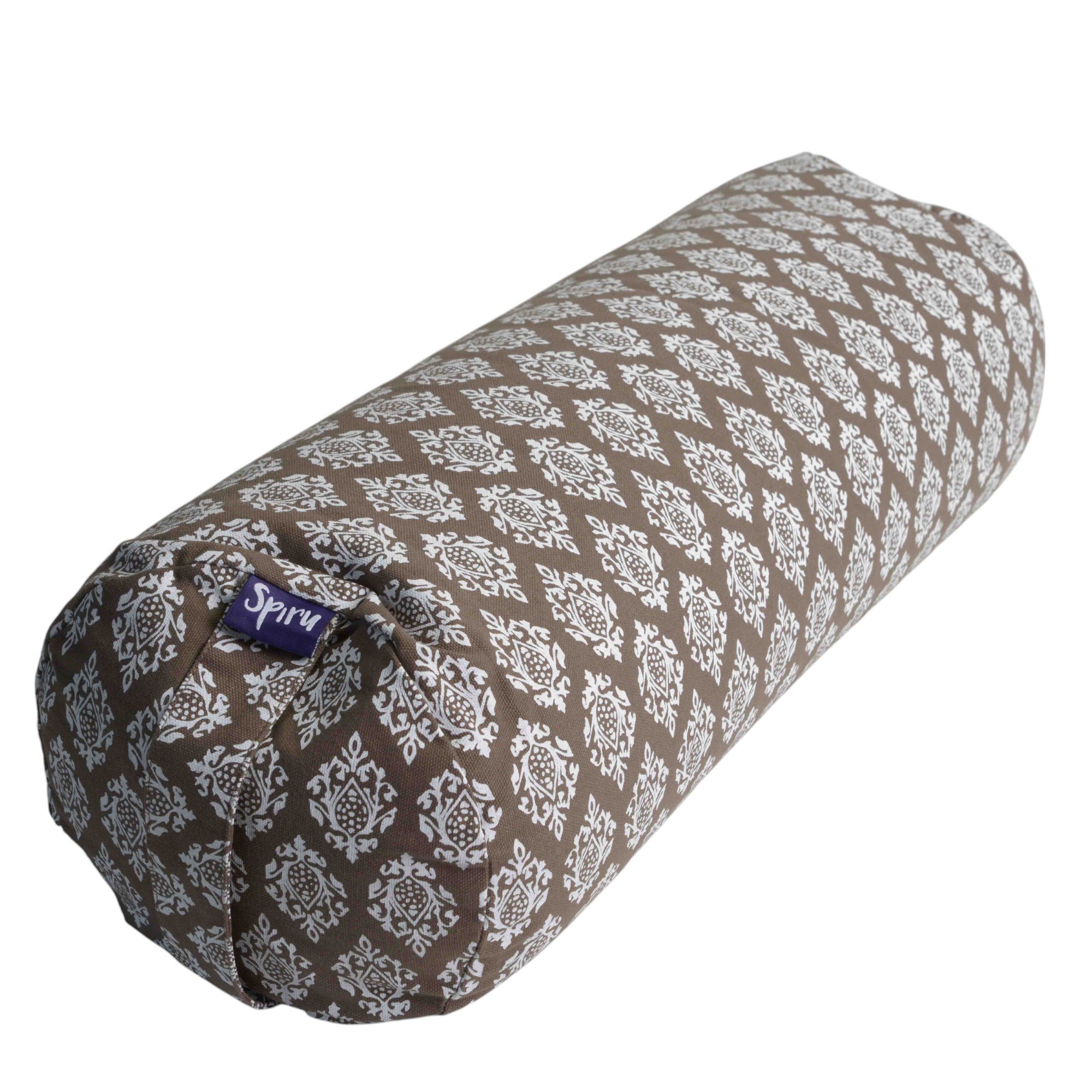 Yoga Bolster Grey Round Cotton - Khari Print - 59 x 21,5 cm